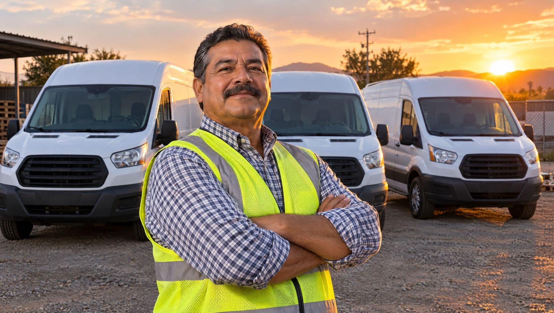 Flotillero frente a sus camionetas